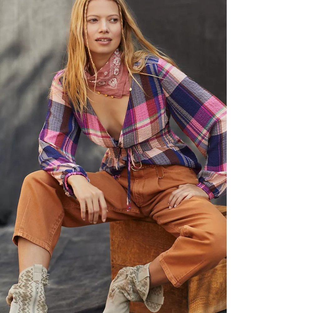 Anthropologie Pilcro Plaid Deep-V Blouse